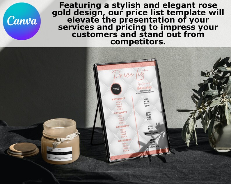 Rose Gold Editable Price List Printable Payment Sign Price Etsy Hong Kong