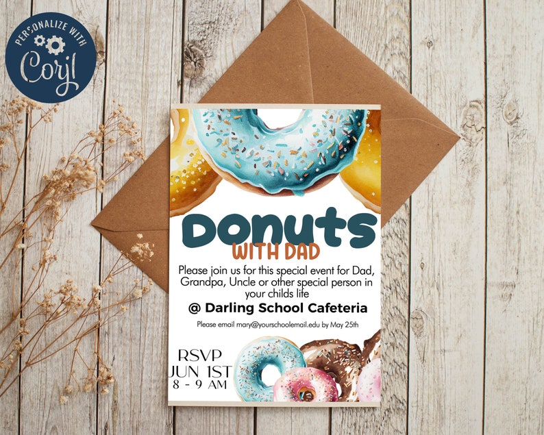 Donuts With Dad Father's Day Invitation Printable Donut Party ...