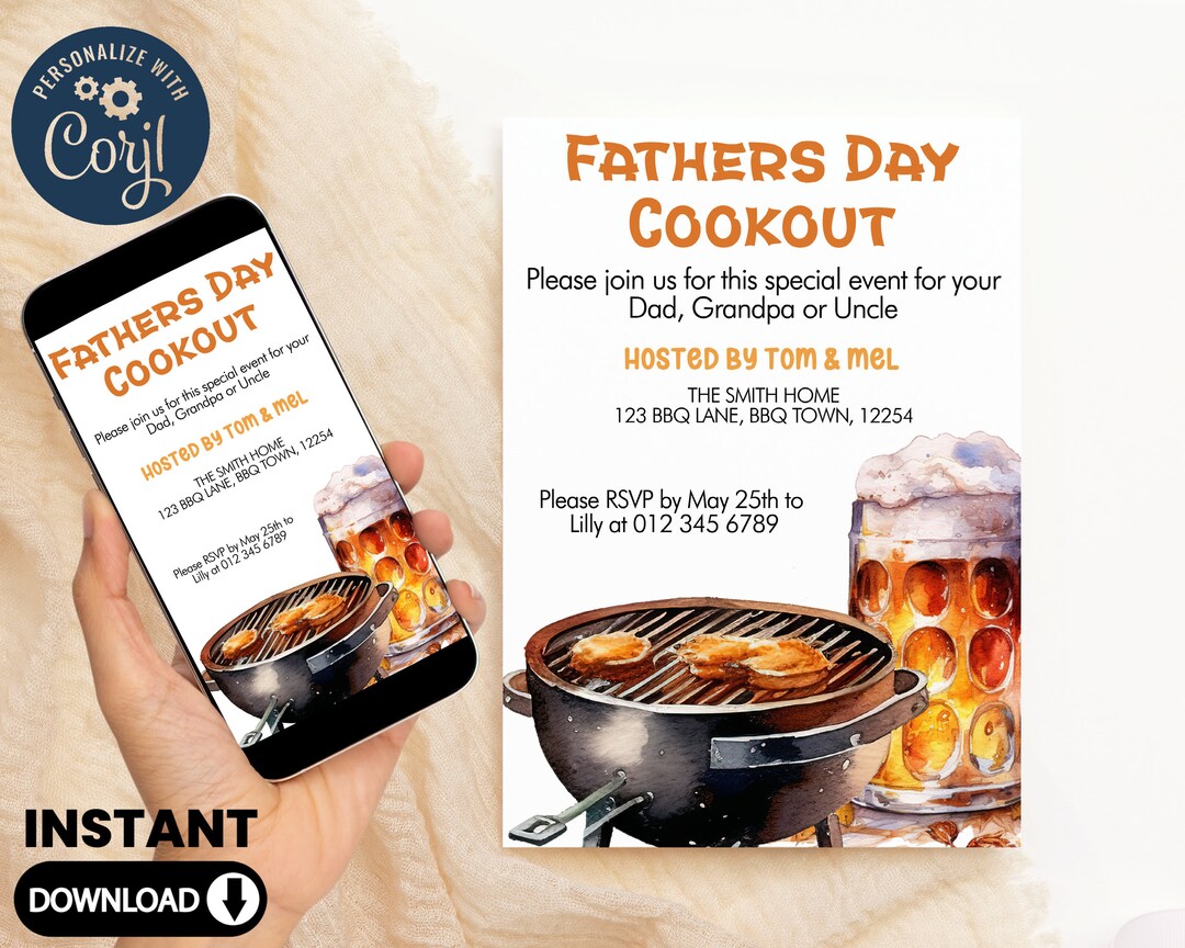 Father's Day Cookout Invitation Printable Cookout Party - Etsy