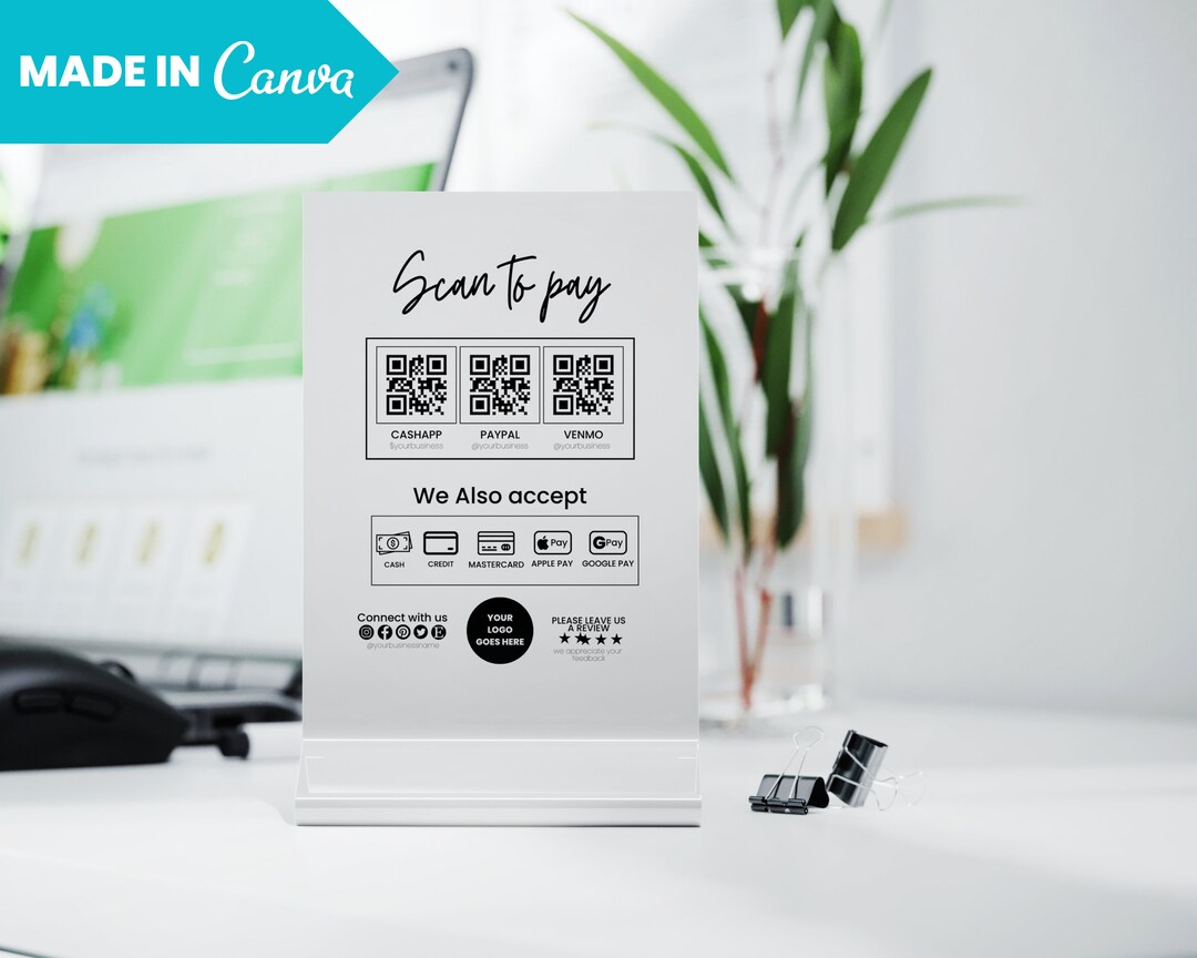 Pay Code Design Minimal Editable QR Code Scan to Pay Sign/ Price List, Printable ...