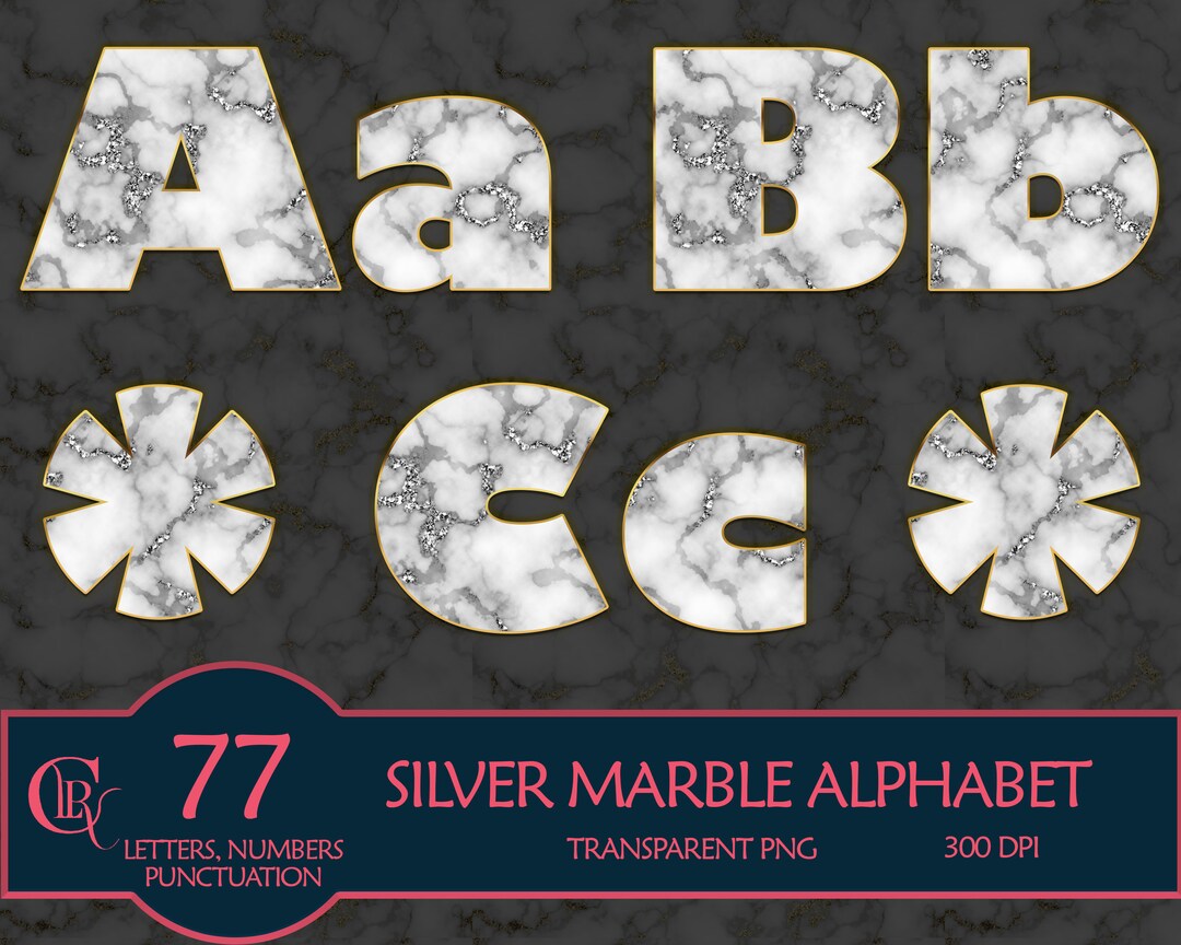 Silver Glitter Marble Alphabet Clip Art Marble Letters Alphabet Clipart ...