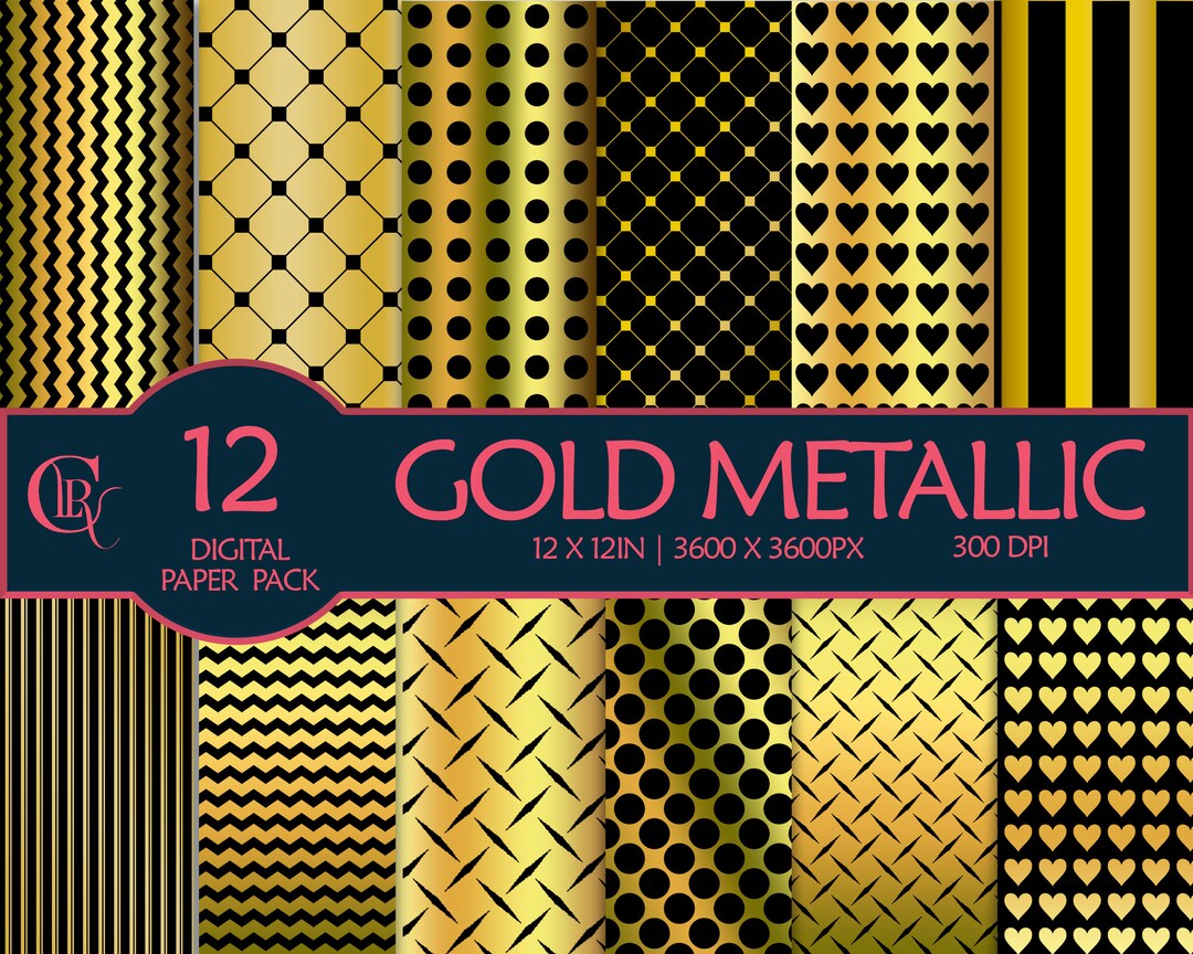 12 Gold Metallic Digital Paper Pack Scrapbook Paper Etsy