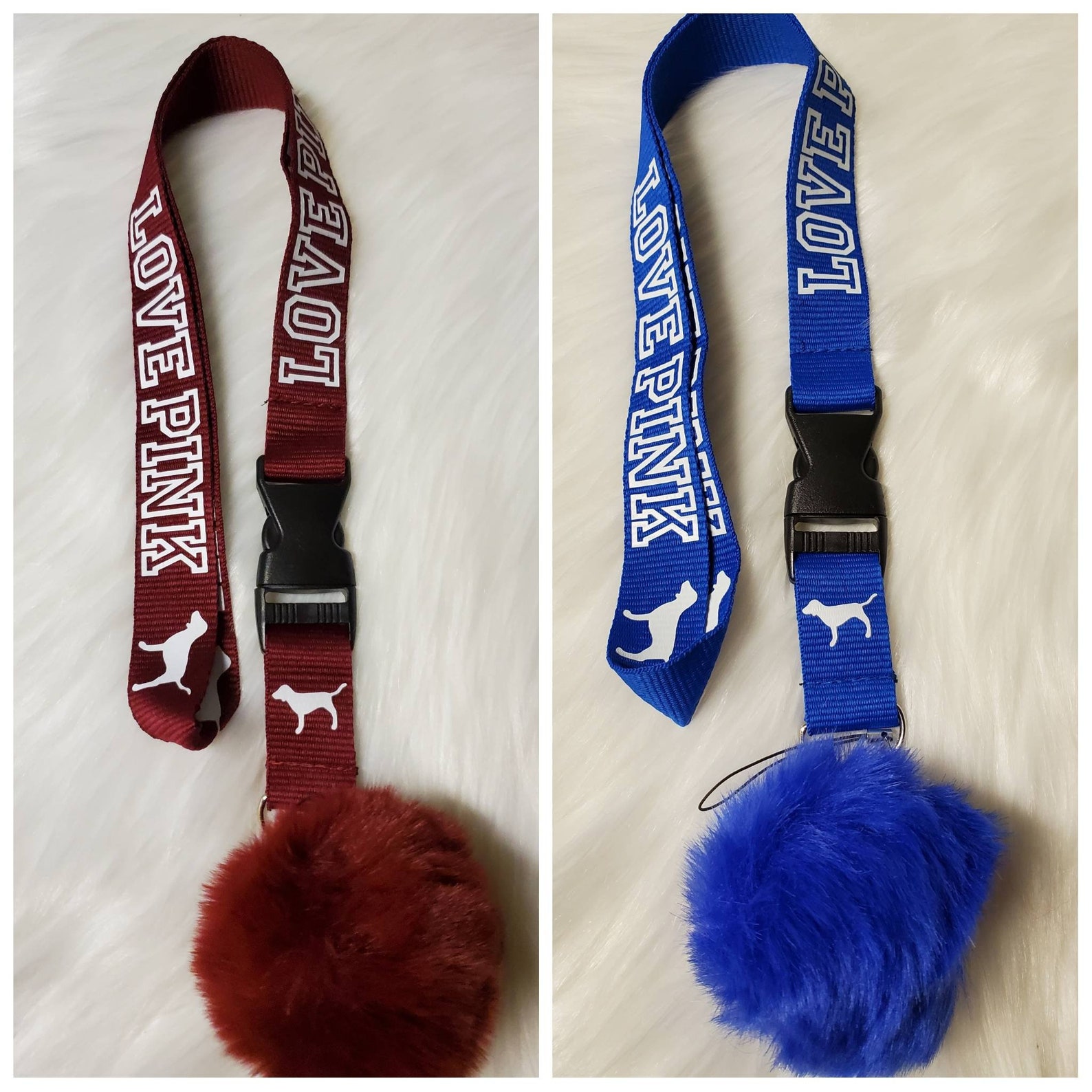 Love pink lanyard With pom pom keychain Etsy