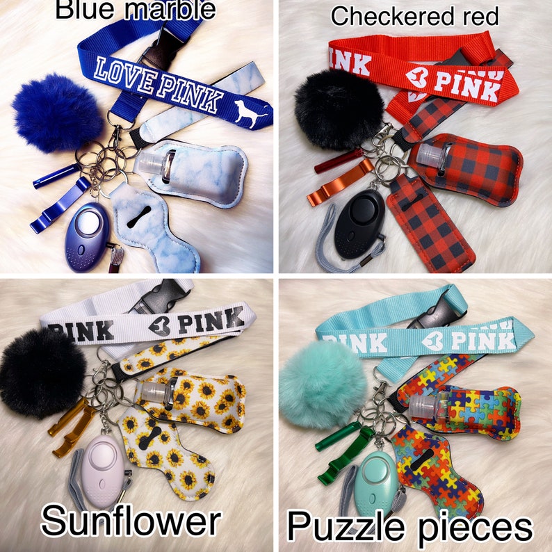 Safety Protection Keychain Set With Alarm. PINK Lanyard Etsy