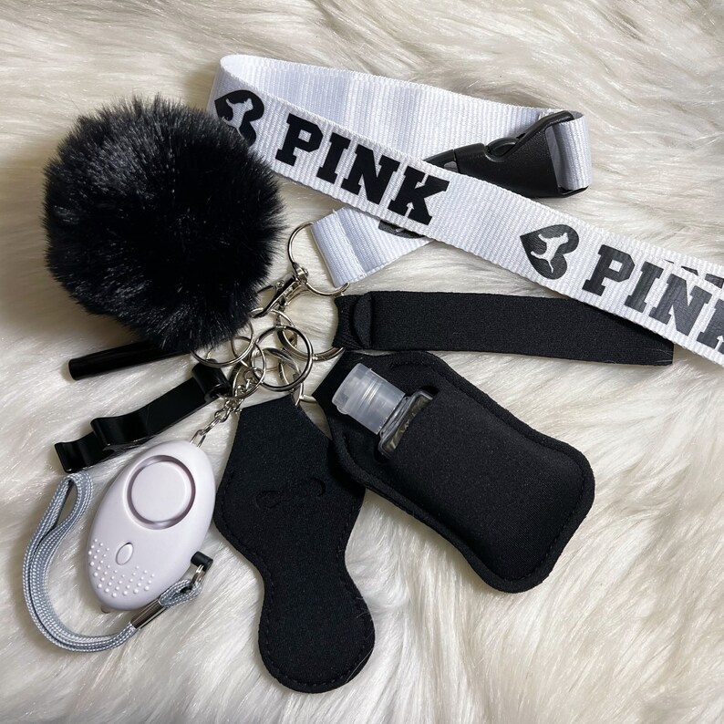 Safety Protection Keychain Set With Alarm. PINK Lanyard Etsy