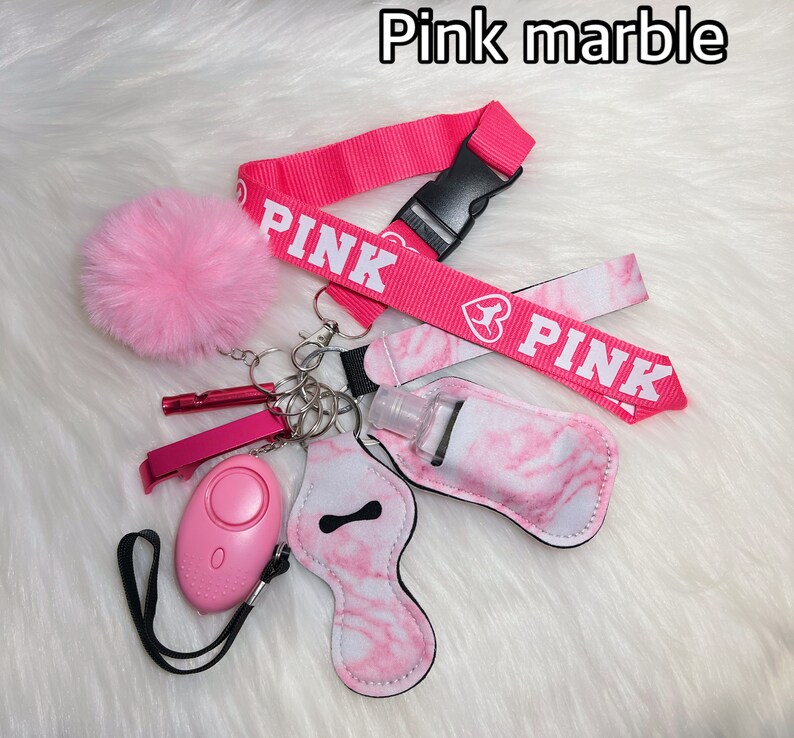 Safety Protection Keychain Set With Alarm. PINK Lanyard Etsy