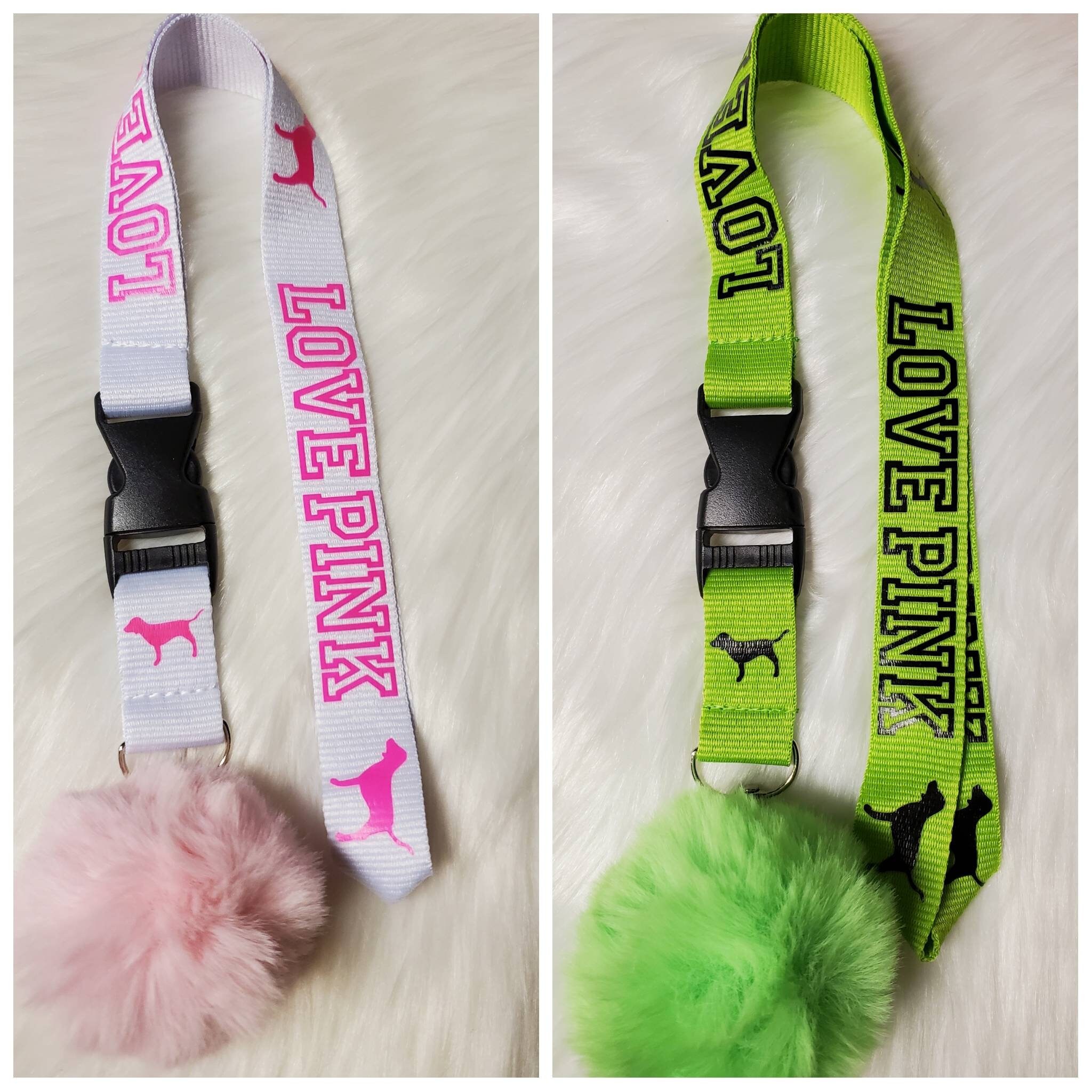Love pink lanyard With pom pom keychain Etsy