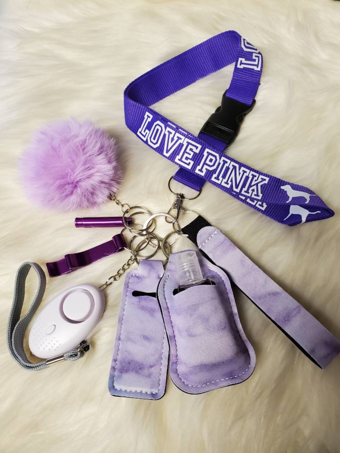 Safety Protection keychain set with love pink lanyard for Etsy