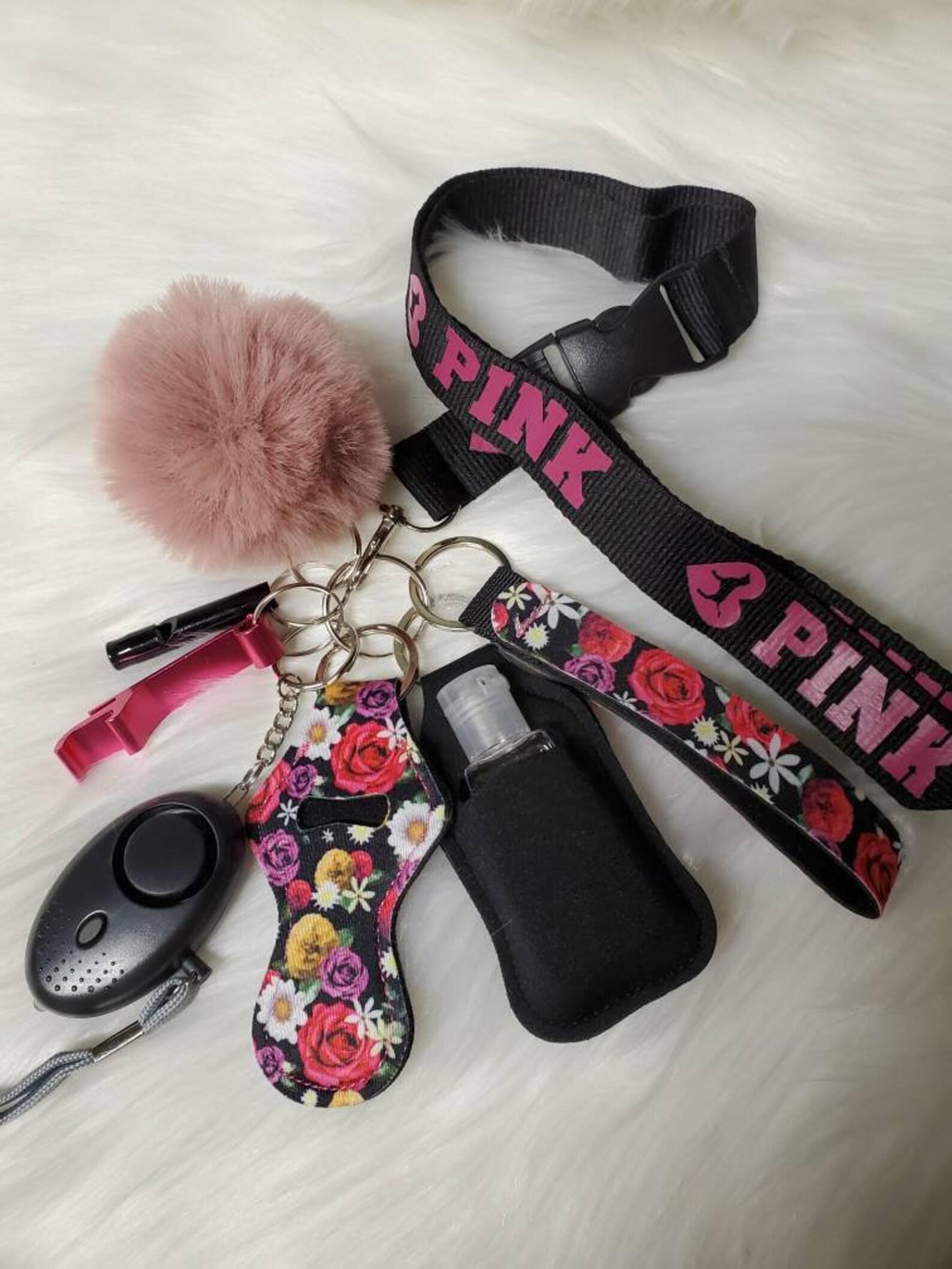 Safety Protection keychain set with love pink lanyard for Etsy