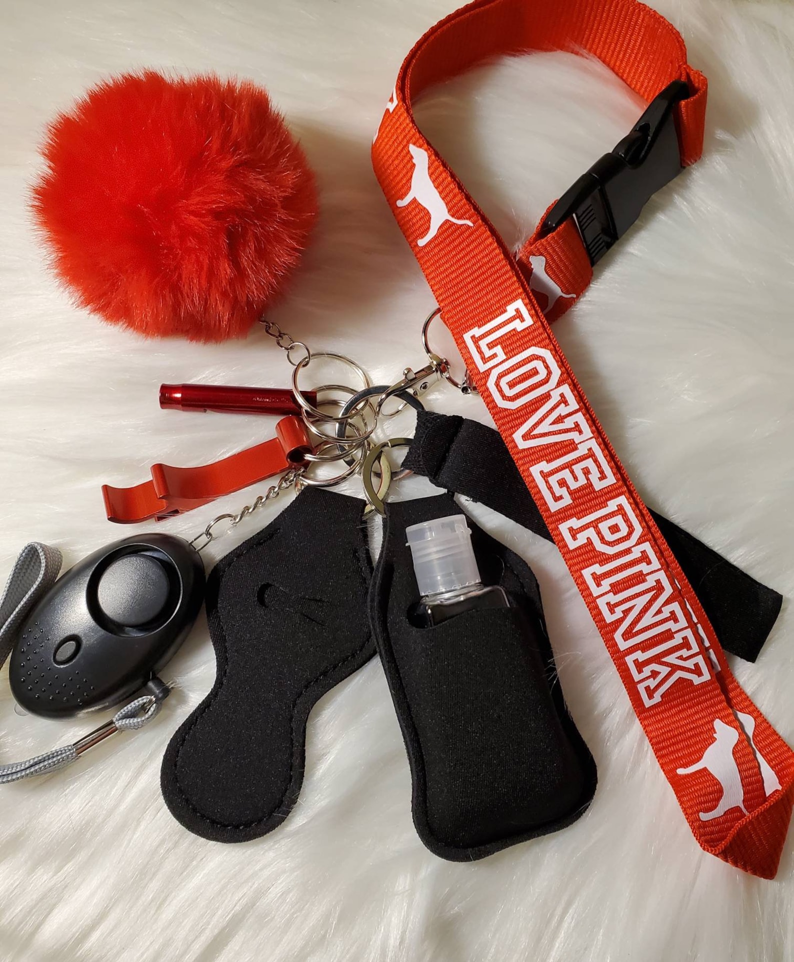 Safety Protection keychain set with love pink lanyard for Etsy