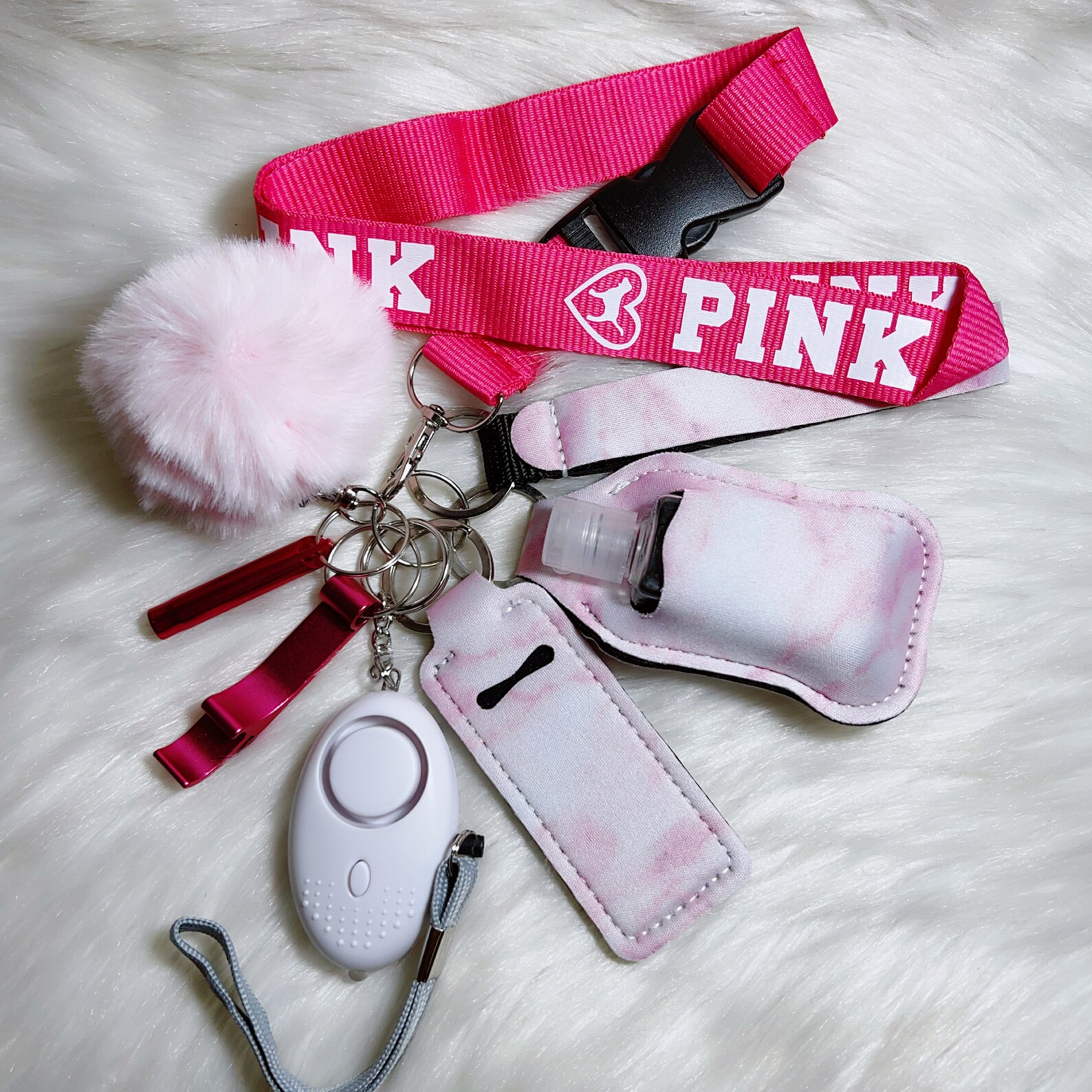 Safety Protection Keychain Set With Alarm. PINK Lanyard Etsy