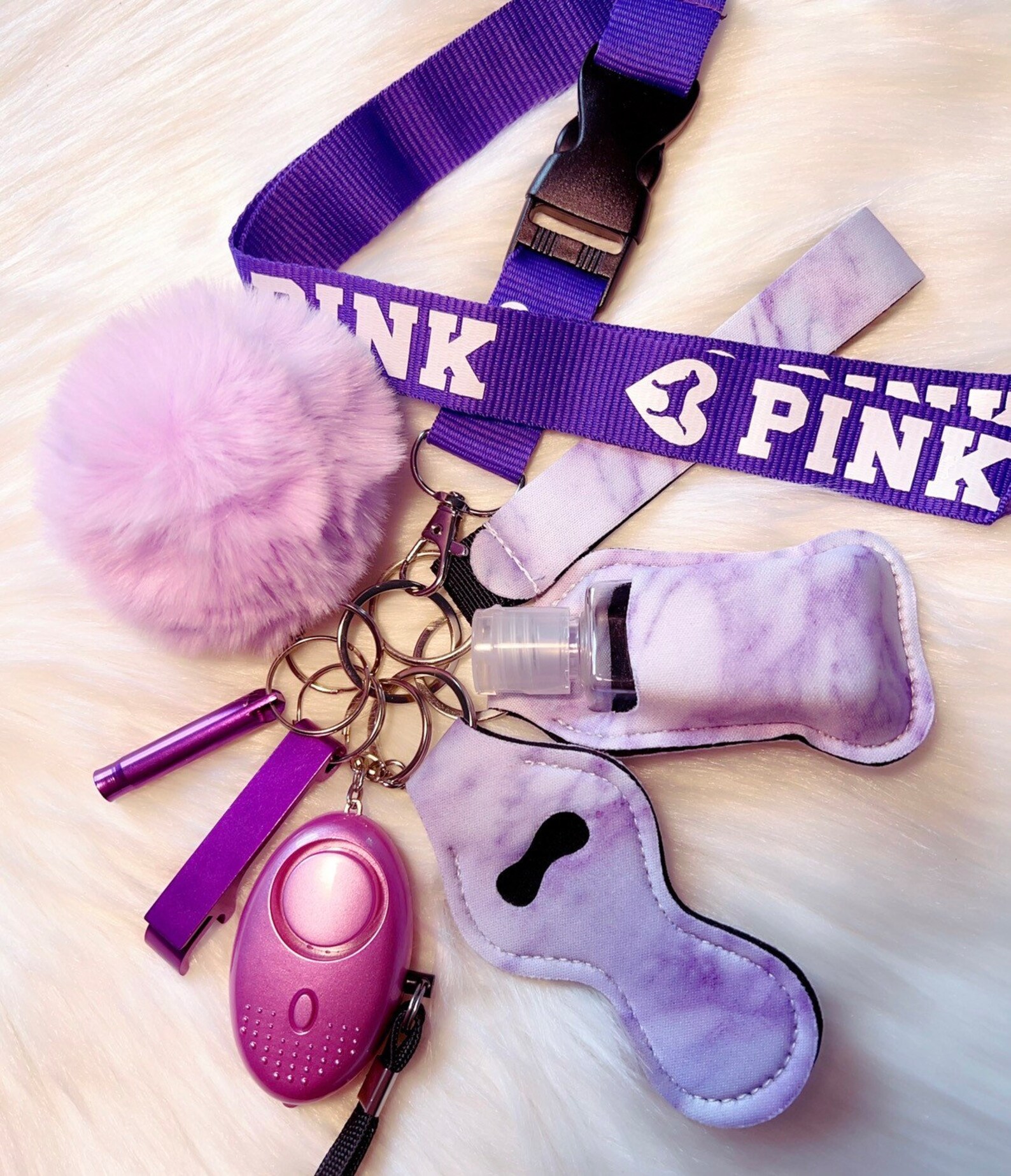 Safety Protection Keychain Set With Alarm. PINK Lanyard Etsy