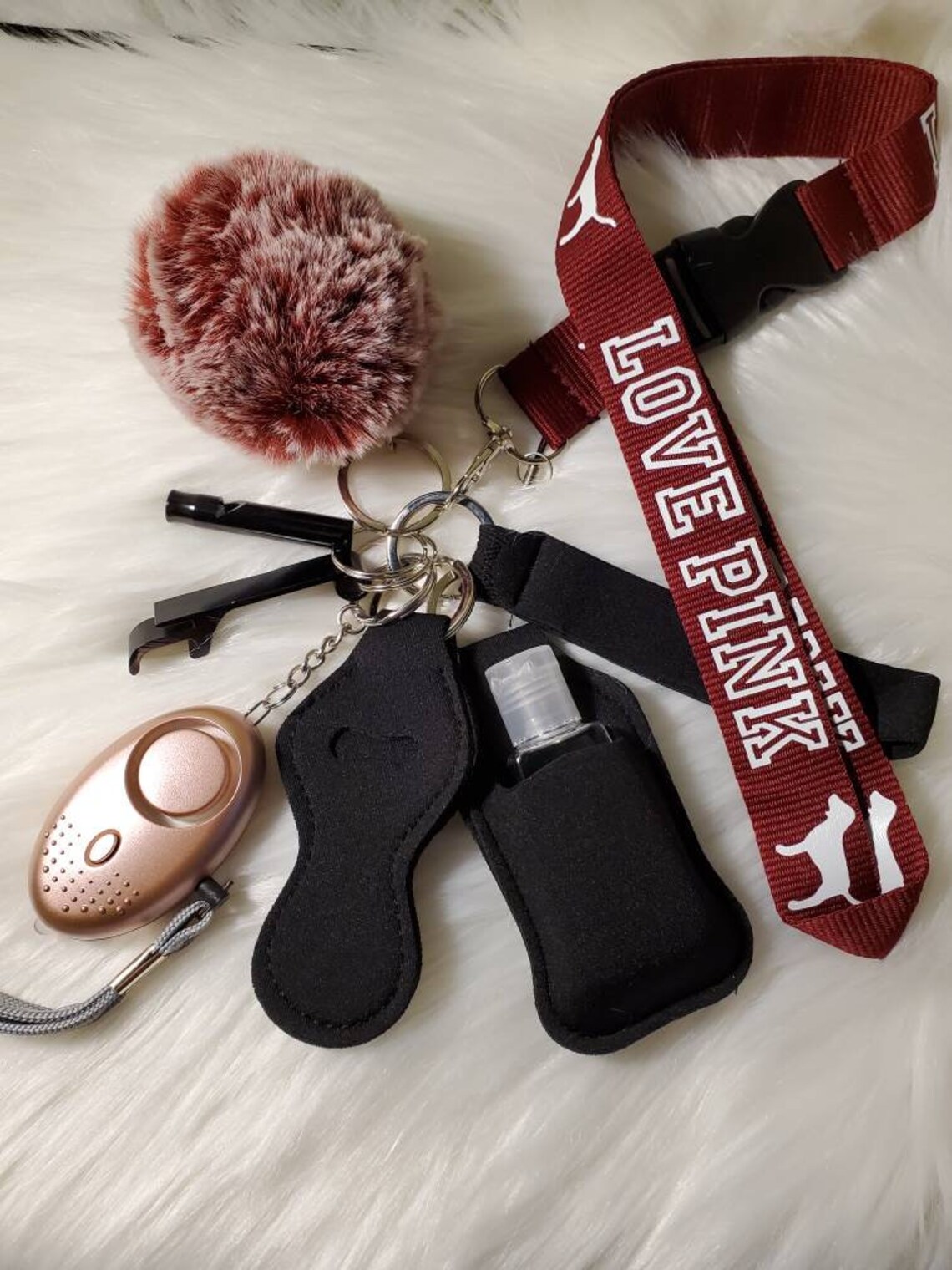 Safety Protection keychain set with love pink lanyard for Etsy