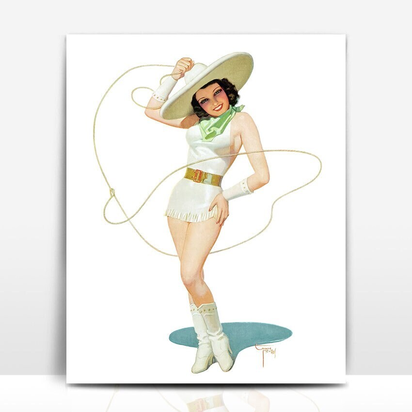 Rodeo Queen Cowgirl Art Print Western Pinup Girl Print, Vintage