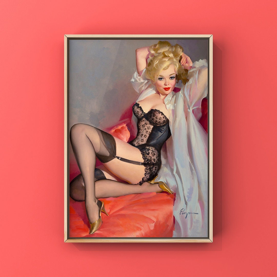 Original Large (4 x 6) Risque Pinup RP- Blond- Stockings- Fancy Sheer  Lingerie