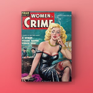 Women in Crime Pulp Magazine Cover Print #12, Vintage Crime Paperback Wall Art