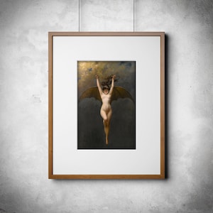 Gothic Antique Painting | La Femme Chauve-Souris &quot;The Bat Woman&quot; by Albert Joseph Pénot Art Print, Dark Academia Aesthetic