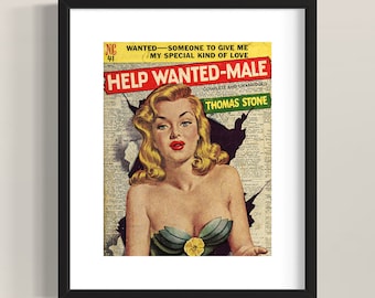 Help Wanted-Male Vintage Pulp Magazine Cover Print, Unique Wall Art Decor