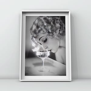 Woman Drinking Champaign 1920&#39;s Vintage Actress Photo, Old Hollywood Art Print