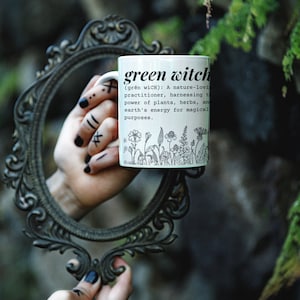 Green Witch Ceramic Mug - Unique 11oz Nature Witch Cup