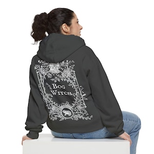 Bog Witch Hoodie | Witchy Botanical Sweatshirt | Nature Witch Gift | Goblincore Cottagecore Pullover | Frog Dragonfly Witch Hoodie