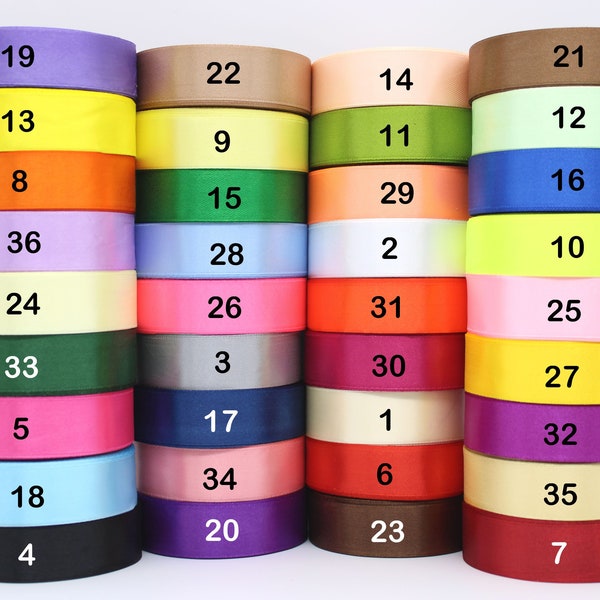 25mm (1") Satin Ribbon, single face 1, 5, 0r 10 Yards, 36 colors for use on Ribbon Skirts, Ribbon Shirts,Crafting,Decorations,gifts,weddings