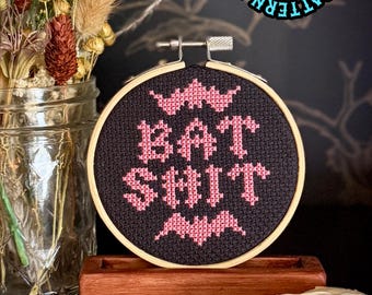 Bat Shit Cross Stitch Pattern *DIGITAL DOWNLOAD* Beginner Friendly, Full Color and B&W Patterns
