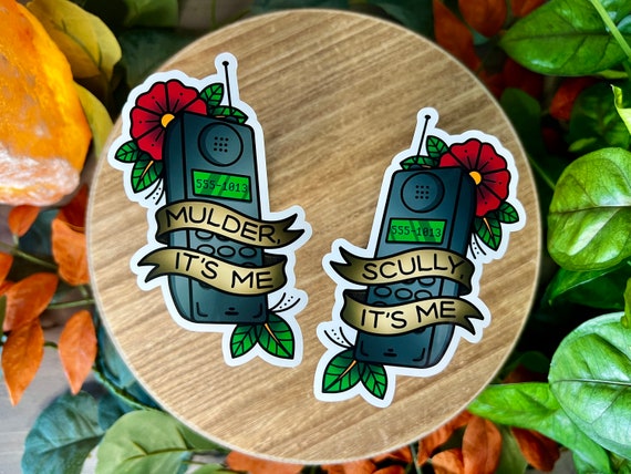 XFiles Water Resistant Sticker, Mulder and Scully, Scully It's Me, Mulder It's Me, 90's TV Show, American Traditional Tattoo Style