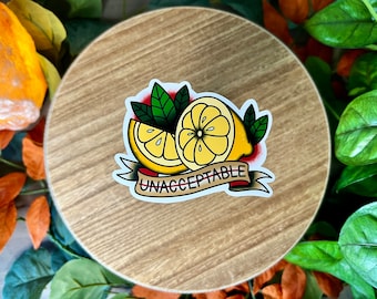 Unacceptable Lemon Water Resistant Sticker, American Traditional