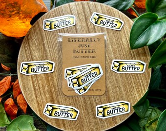 Literally Just Butter Mini Stickers, Water Resistant Stickers, American Traditional, Flash Tattoo Style, Funny