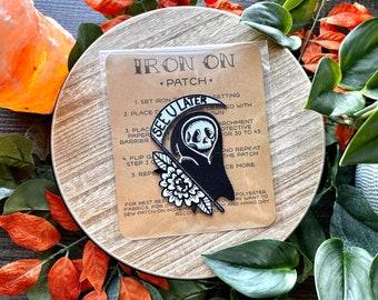 See U Later Grim Reaper Iron-On Patch, 4"x3", Full Embroidery