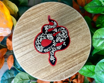 Snake and Peonies, Water Resistant Sticker, American Traditional Flash Tattoo Style