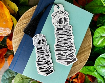 Do Not Disturb Bookmark with Tassel and Water Resistant Sticker Combo, Die Cut and Laminated, Dark Humor