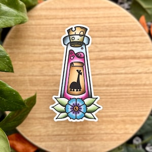 Llama Poison Bottle, Matte Waterproof Vinyl Sticker, Cartoon Inspired, Flash Tattoo Style