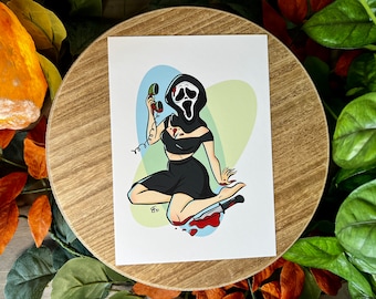 Retro Pinup Horror Inspired 5x7 Art Print, Pinup Girl