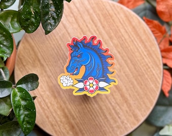 Blue Horse Matte Waterproof Vinyl Sticker, American Traditional Flash Tattoo Style, Denver Colorado