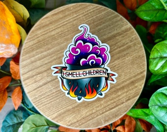 I Smell Children Cauldron Water Resistant Sticker, Hocus Pocus Inspired, 90s Magic, Witchy