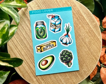 Food Lover Sticker Sheet, 4x6 Soft Matte Waterproof Vinyl, American Traditional Tattoo Flash Style