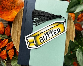 Butter Lover Bookmark with Tassel, Die Cut and Laminated, Tattoo Style, Funny Bookmark, Salted Butter