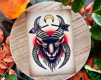 American Traditional Jacob Sheep Print, Flash Tattoo Print, 5x7 Print