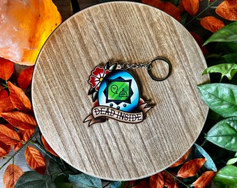 Dead Inside Wooden Keychain, 3.5" with Key Ring, Dark Humor, Tattoo Style