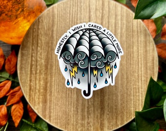 Umbrella Water Resistant Sticker, Wednesday Inspired, Rainy Umbrella Tattoo Flash