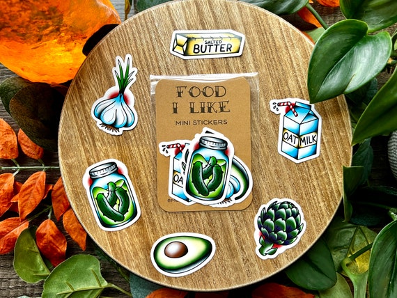 Foodie Mini Water Resistant Stickers, American Traditional Tattoo Flash Style