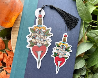 Enemies to Lovers, Book Trope Collection, Bookmark and Sticker combo, Water Resistant Sticker, Bookmark with Tassel