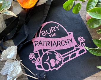 Bury The Patriarchy Cotton Tote Bag, Reusable Bag, Sparkly Pink