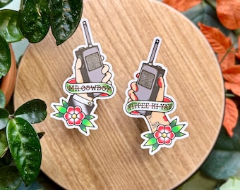 Yippee Ki-Yay and Mr. Cowboy Matte Waterproof Vinyl Sticker Set, 90s Movie Lover, American Traditional Tattoo Style, Two Sticker Pack