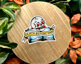 Death Before DNF Book Matte Waterproof Vinyl Sticker, Book Lover, Funny