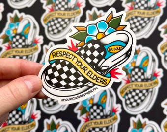 Respect Your Elders - 3" Matte Waterproof Vinyl Sticker, Elder Emo, It Was Never A Phase, Millennial Gift Ideas