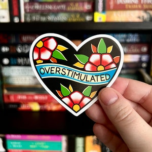 Overstimulated Heart, Matte Waterproof Vinyl Sticker, American Traditional Flash Tattoo Style, Funny image 2