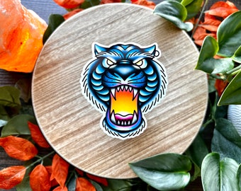 Cave of Wonders Water Resistant Sticker, Tattoo Style Tiger